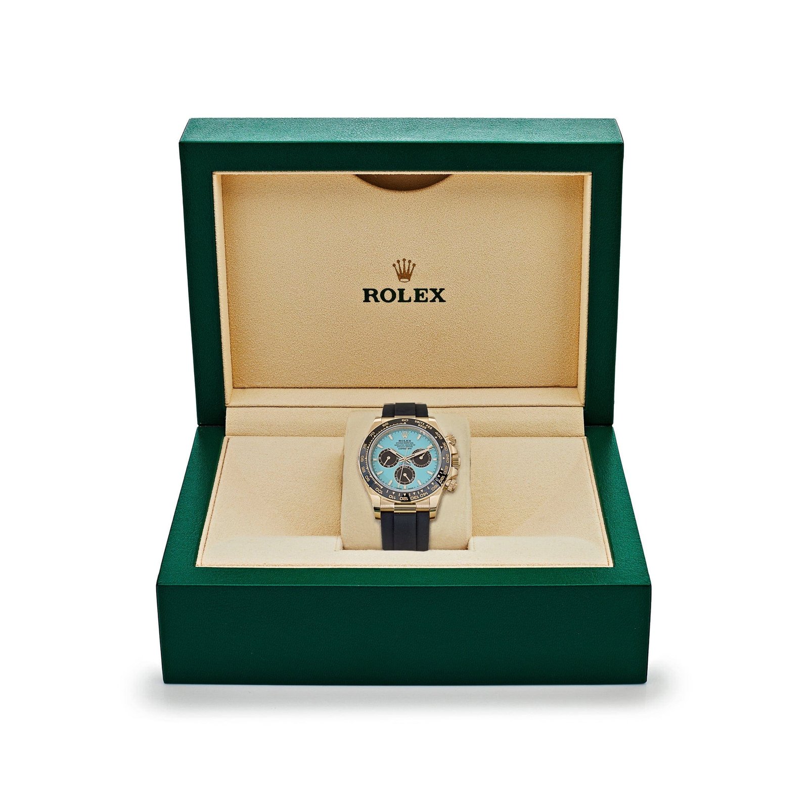R01ex Daytona 126518LN Yellow Gold Turquoise Dial Oysterflex